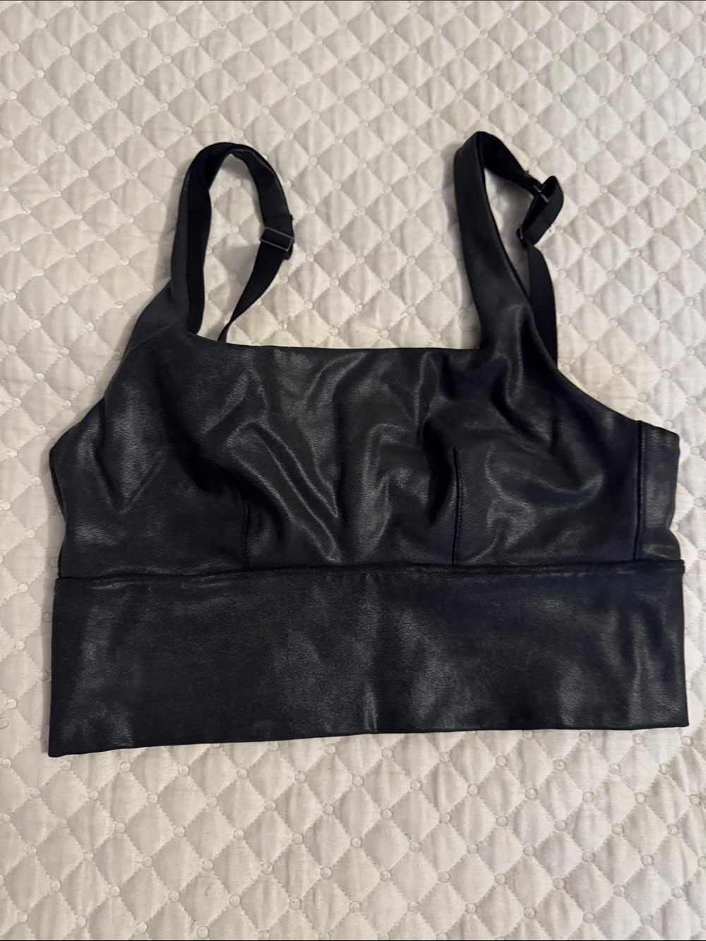 SPANX Black Faux Leather-Look Crop Top